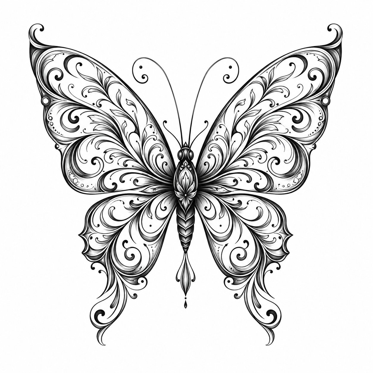 Ornamental butterfly tattoo for shoulder or back