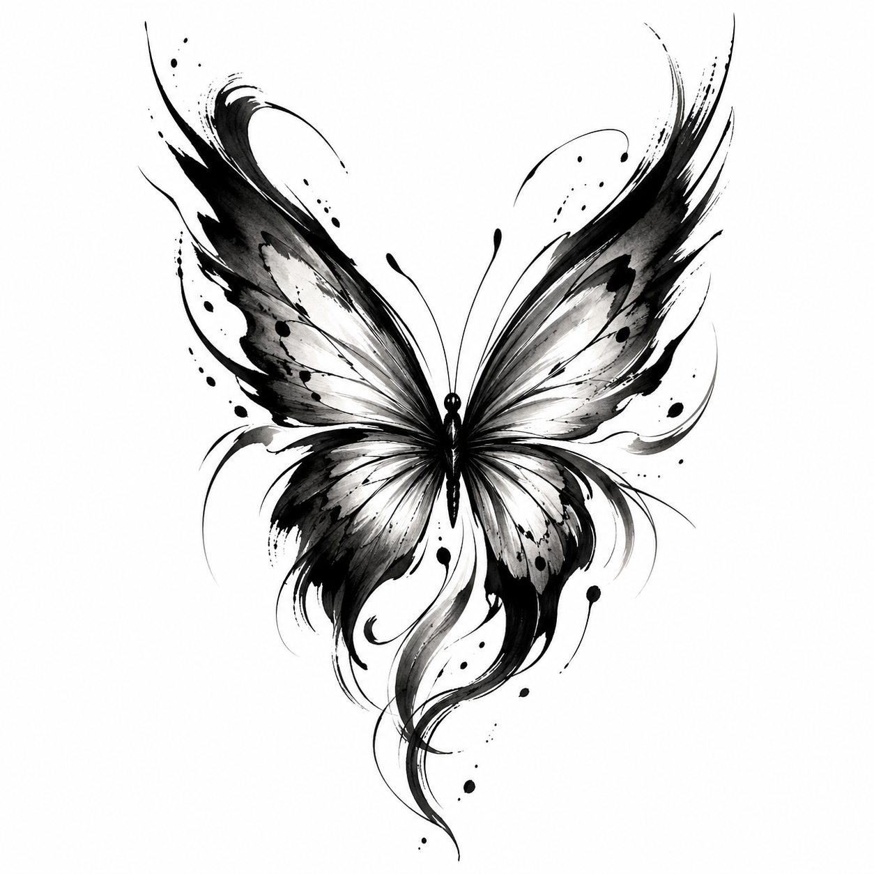 Butterfly tattoo with floral branch for ribs