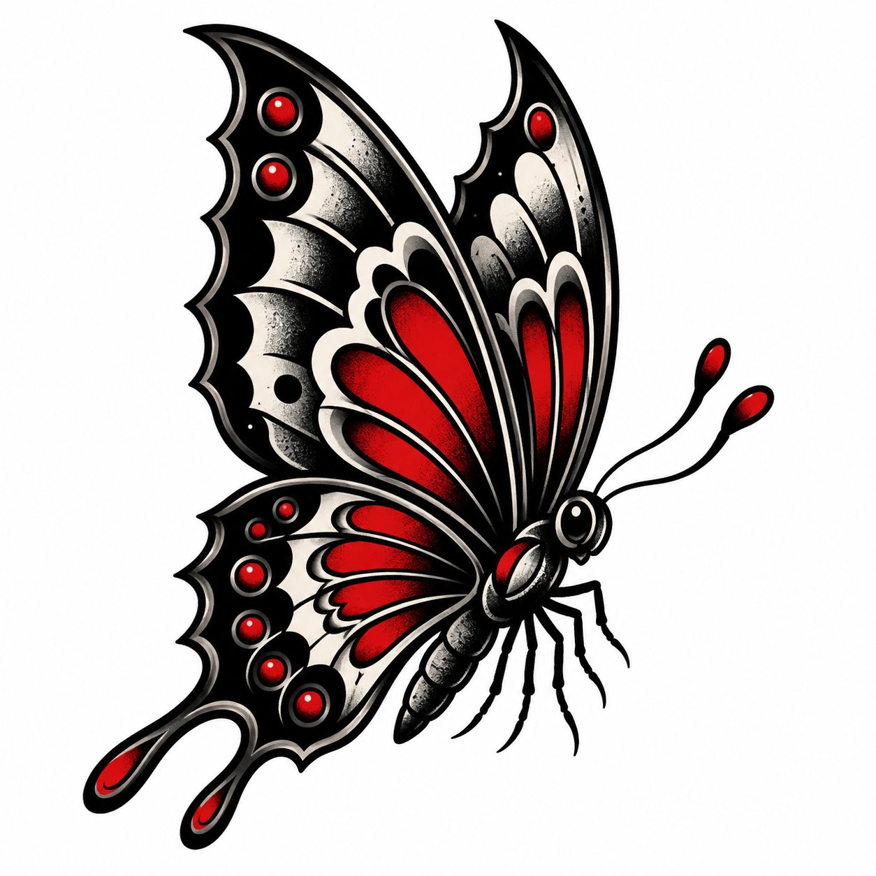Butterfly tattoo with floral composition