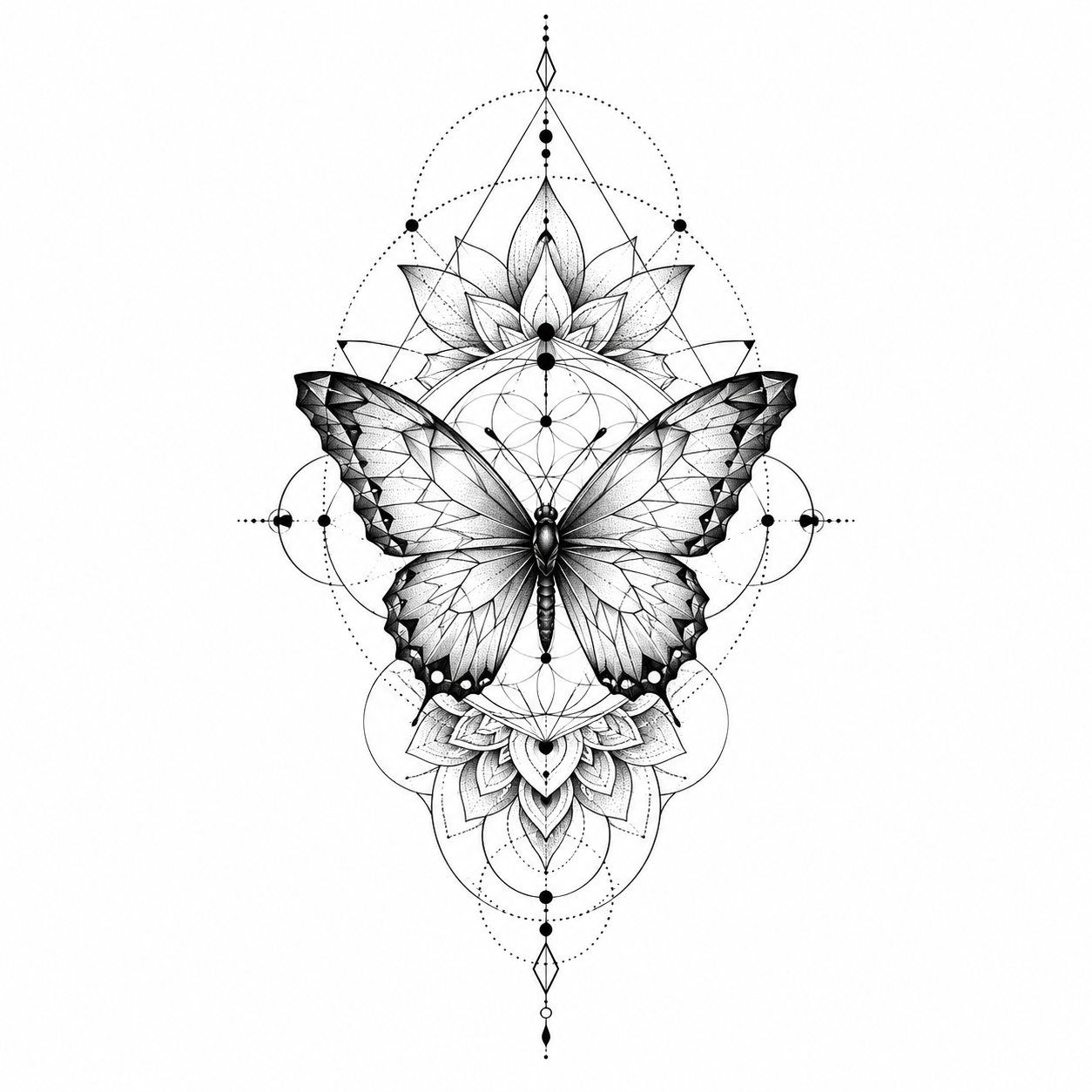 Artistic butterfly tattoo with flowers