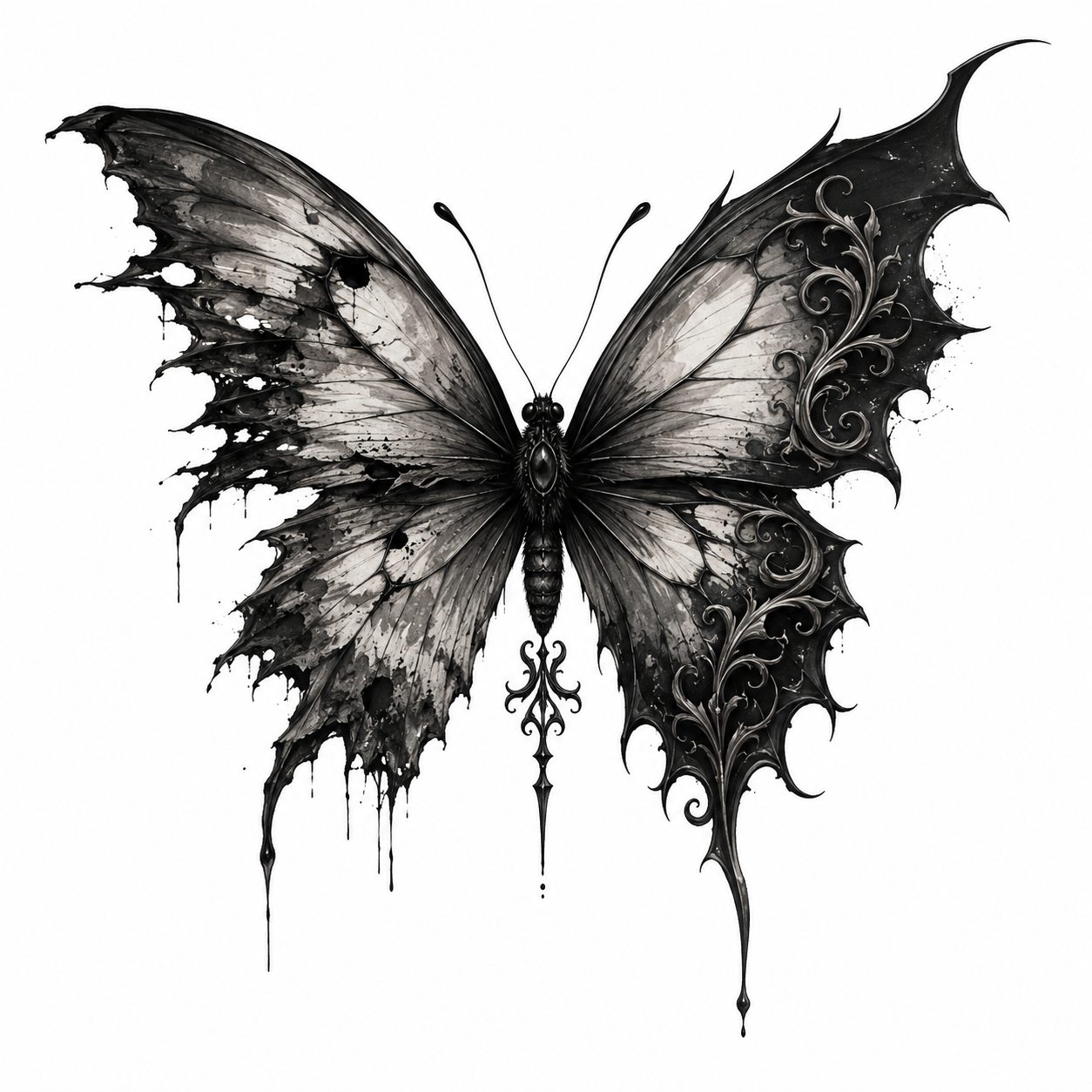 Color butterfly tattoo with flowers