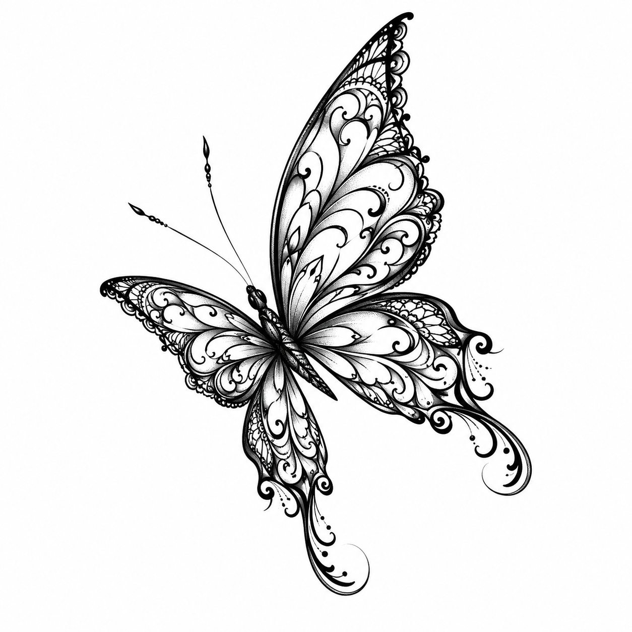 Feminine butterfly tattoo for ribs or thigh
